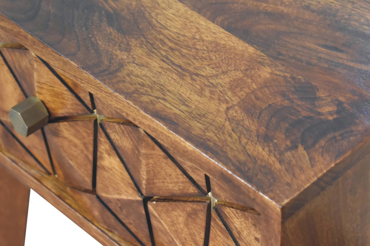 Artisan - Cubed Brass Inlay Bedside in Chestnut