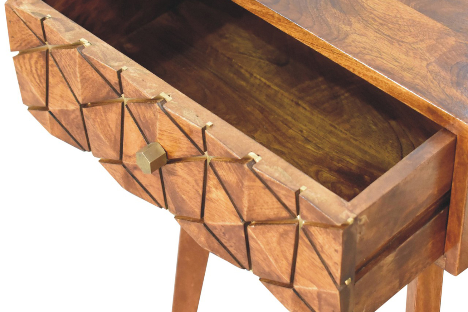 Artisan - Cubed Brass Inlay Bedside in Chestnut