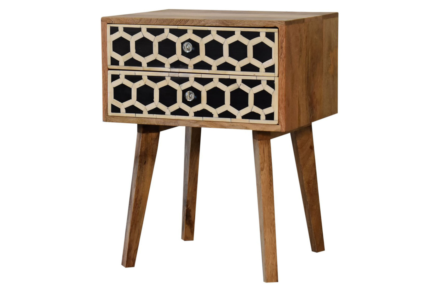 Artisan Bone Inlay Bedside with 2 Drawers - Chestnut, Tapered