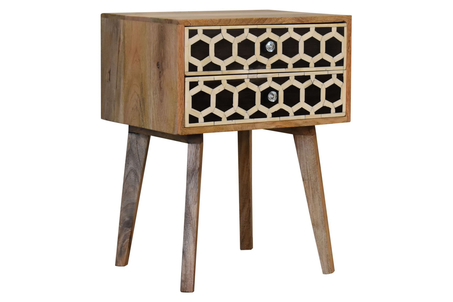 Artisan Bone Inlay Bedside with 2 Drawers - Chestnut, Tapered