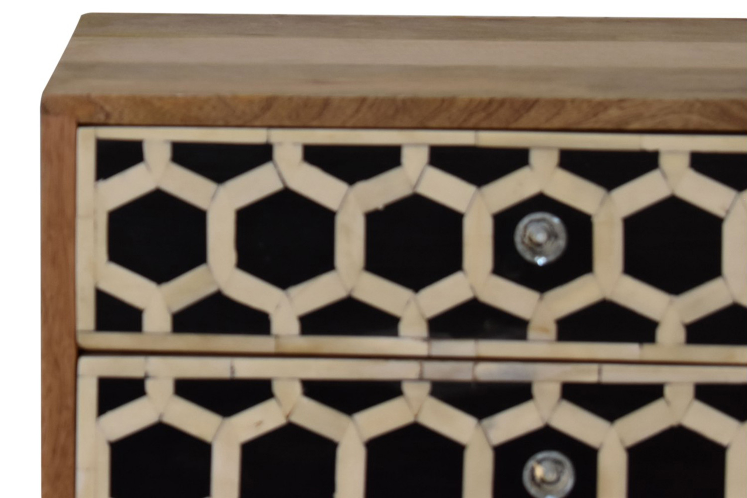 Artisan Bone Inlay Bedside with 2 Drawers - Chestnut, Tapered