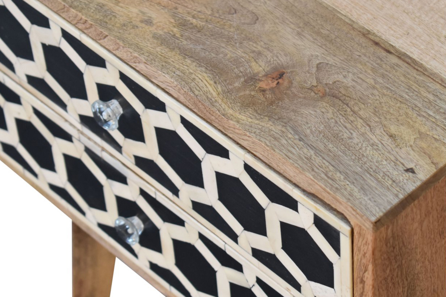Artisan Bone Inlay Bedside with 2 Drawers - Chestnut, Tapered