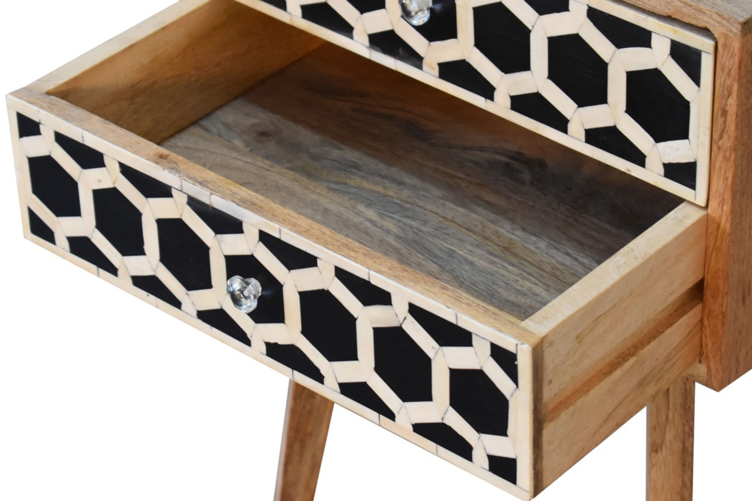 Artisan Bone Inlay Bedside with 2 Drawers - Chestnut, Tapered