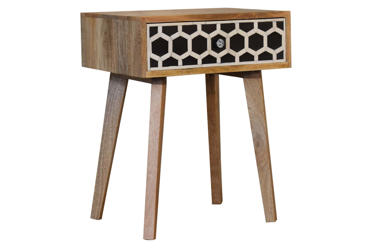 Artisan Bone Inlay Bedside with 1 Drawers - Oak-ish, Tapered