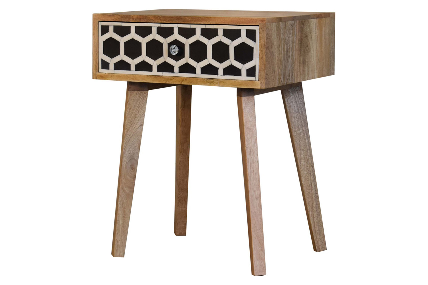 Artisan Bone Inlay Bedside with 1 Drawers - Oak-ish, Tapered