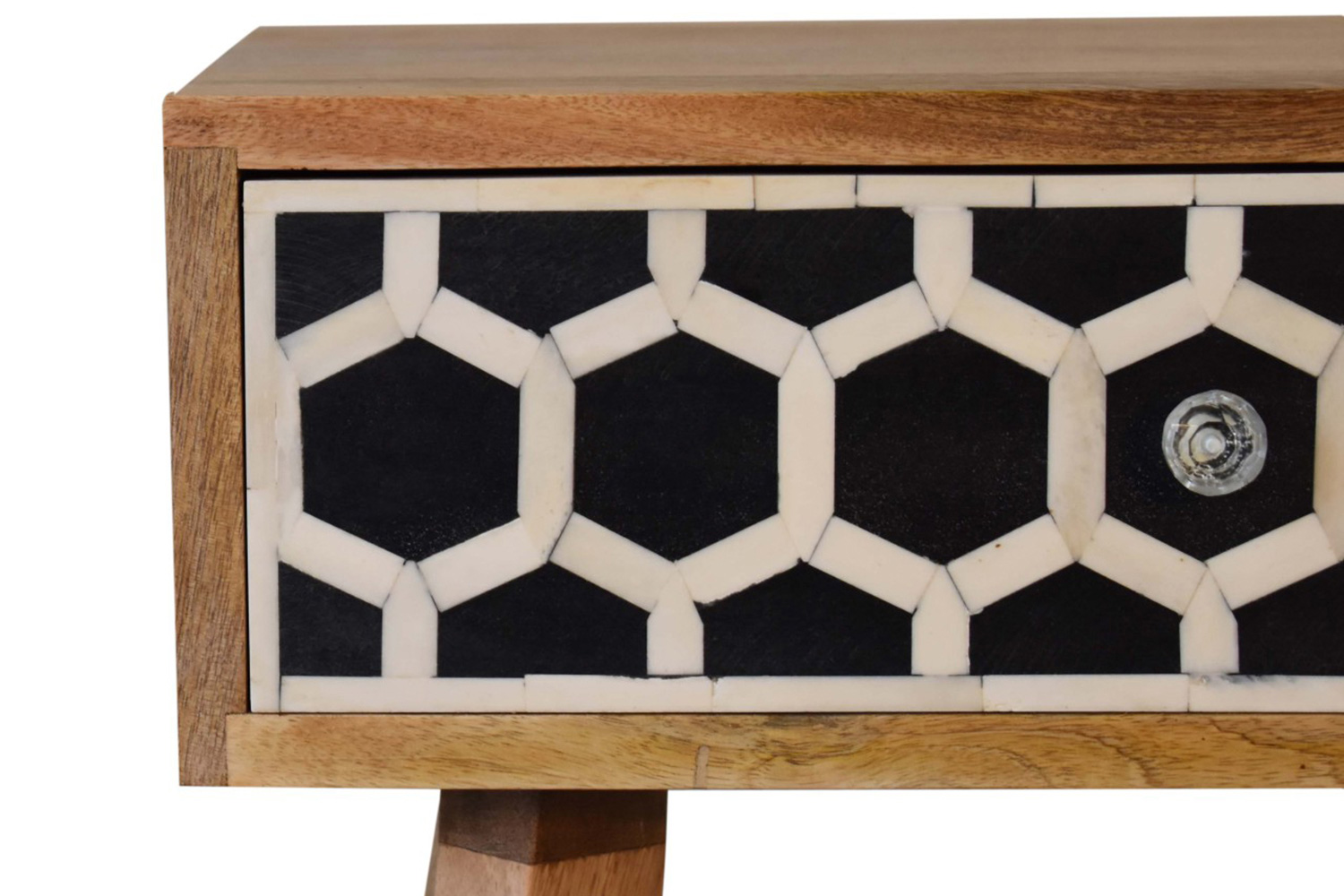 Artisan Bone Inlay Bedside with 1 Drawers - Oak-ish, Tapered