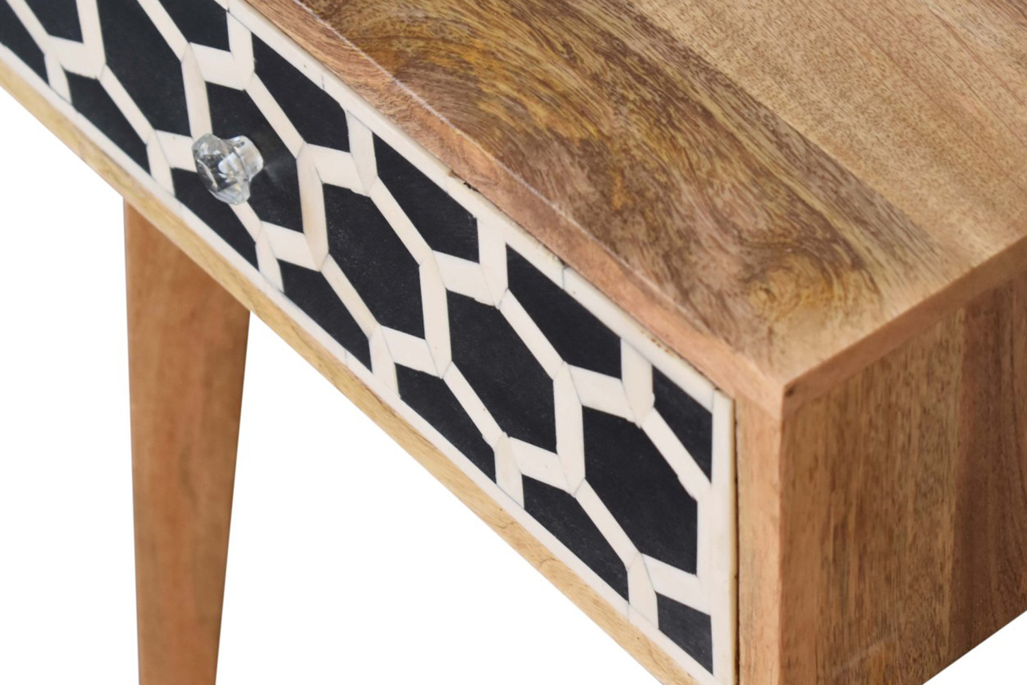 Artisan Bone Inlay Bedside with 1 Drawers - Oak-ish, Tapered