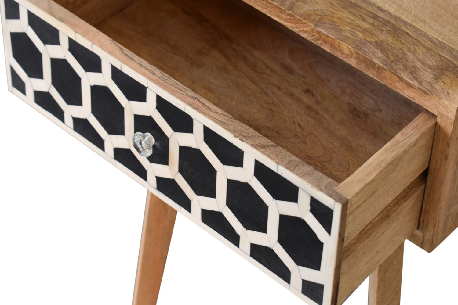Artisan Bone Inlay Bedside with 1 Drawers - Oak-ish, Tapered