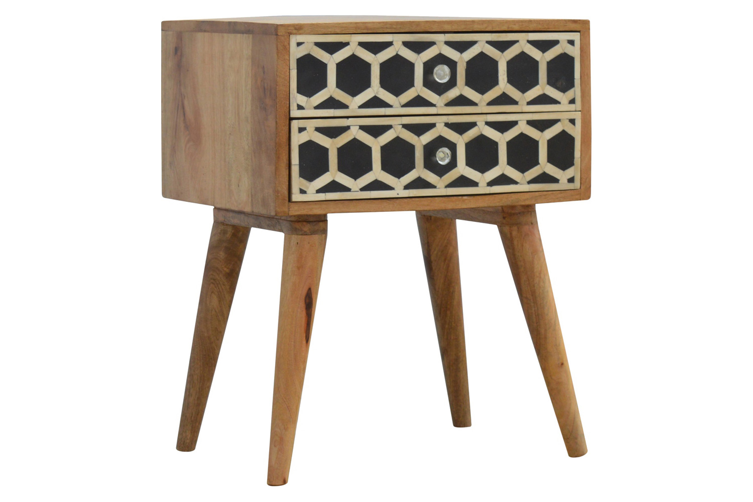 Artisan Bone Inlay Bedside with 2 Drawers - Oak-ish, Scandinavian