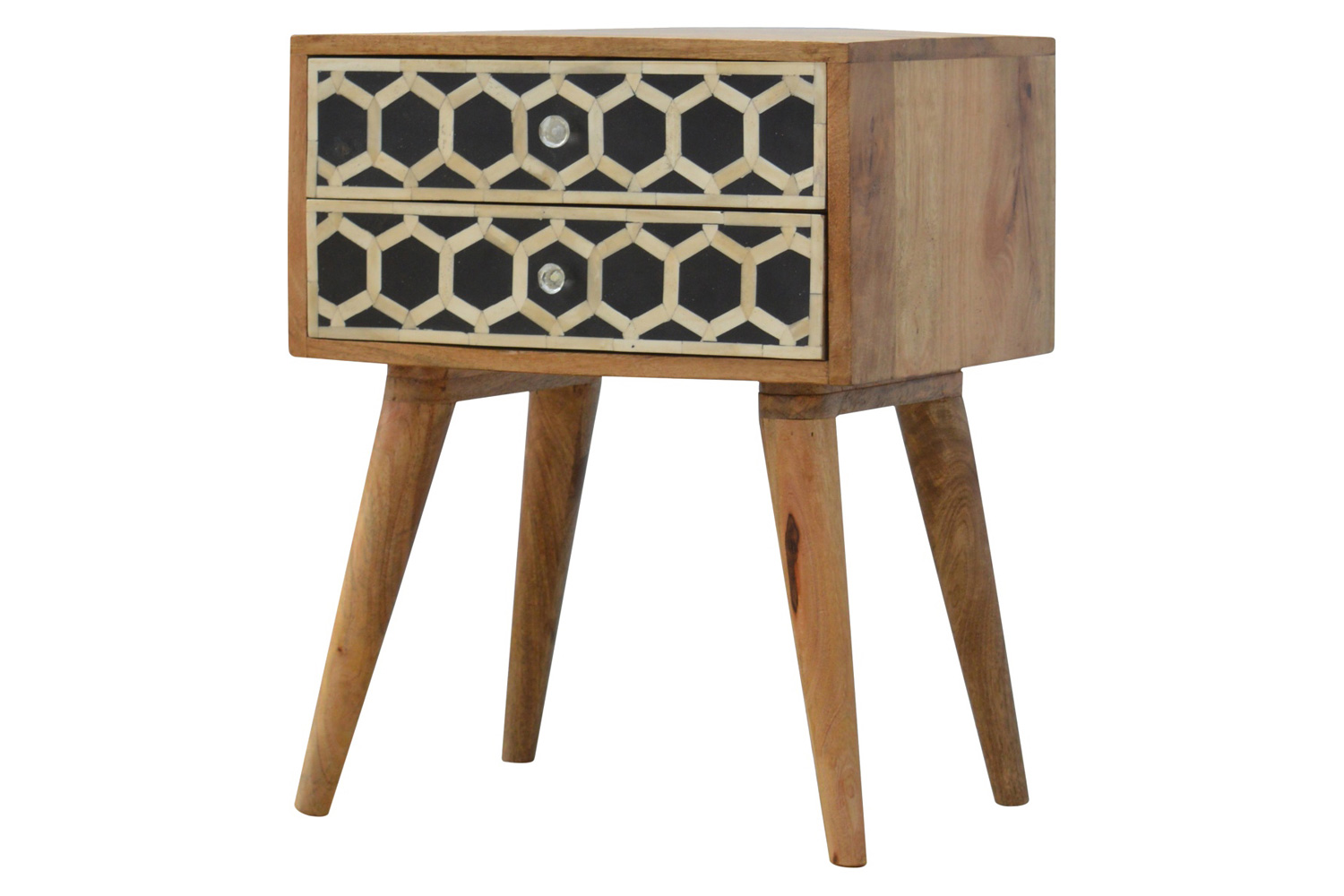 Artisan Bone Inlay Bedside with 2 Drawers - Oak-ish, Scandinavian