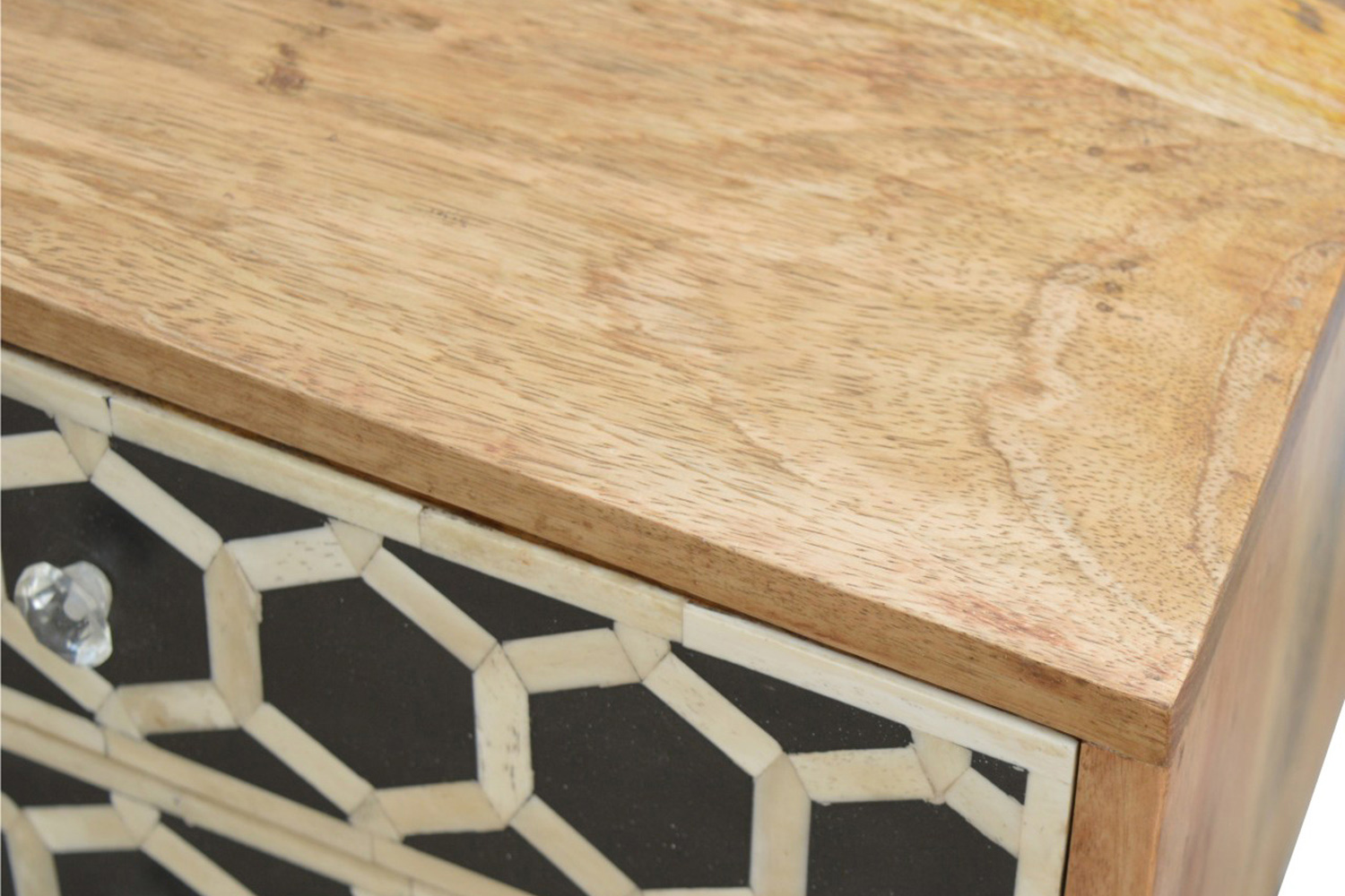 Artisan Bone Inlay Bedside with 2 Drawers - Oak-ish, Scandinavian