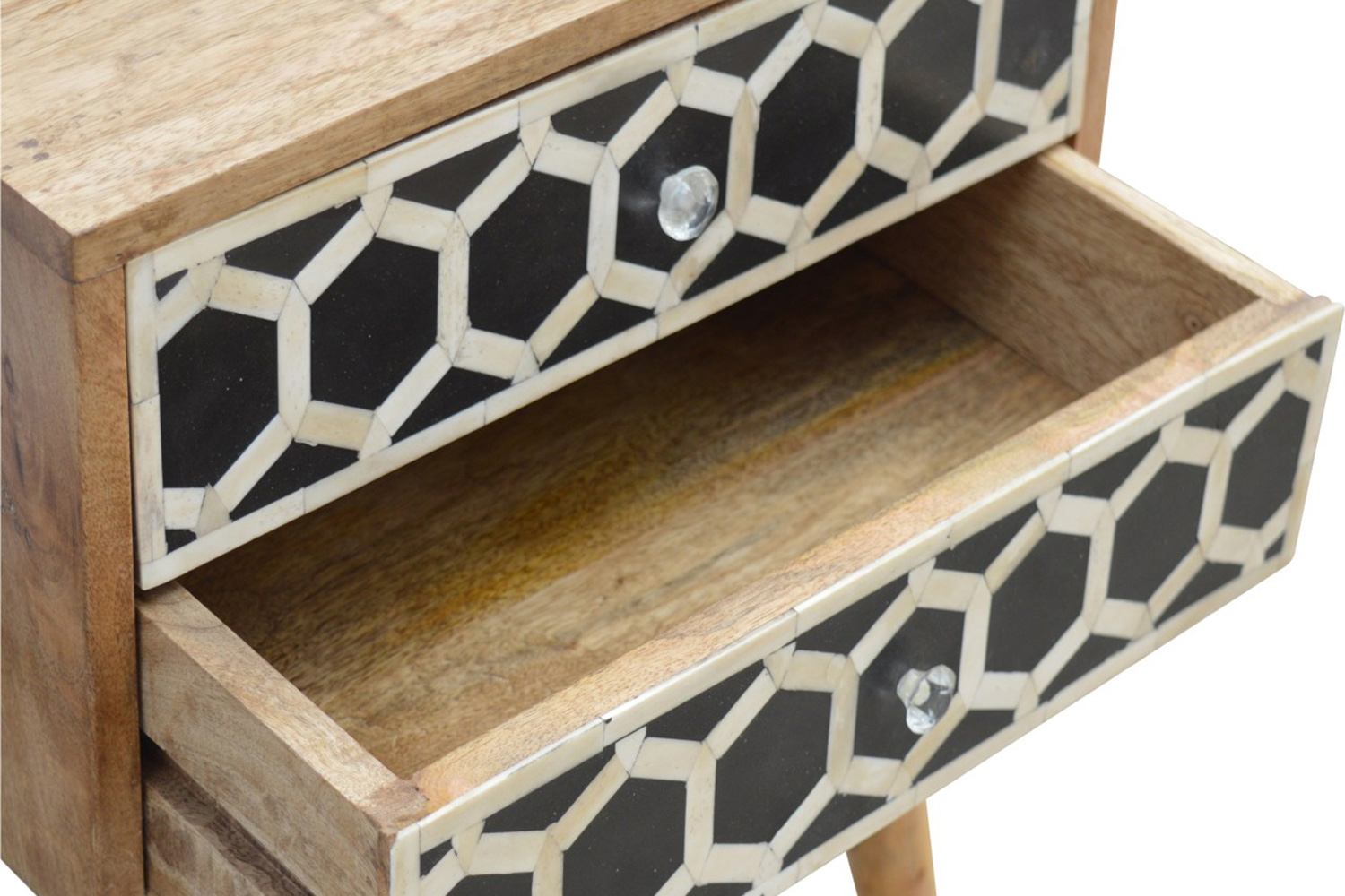 Artisan Bone Inlay Bedside with 2 Drawers - Oak-ish, Scandinavian