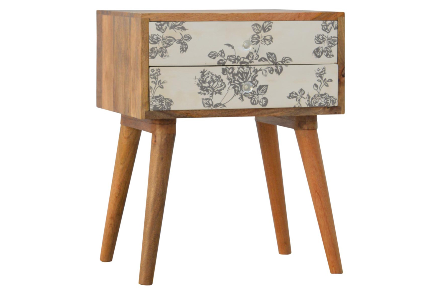 Artisan Floral Screen Printed Bedside - Gray