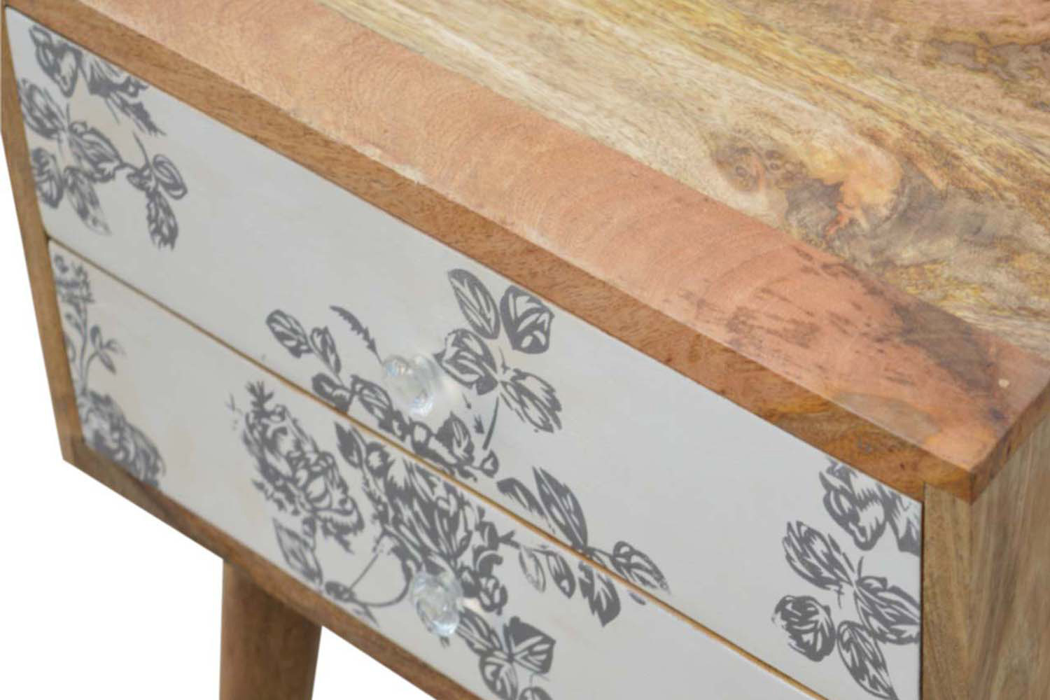 Artisan Floral Screen Printed Bedside - Gray