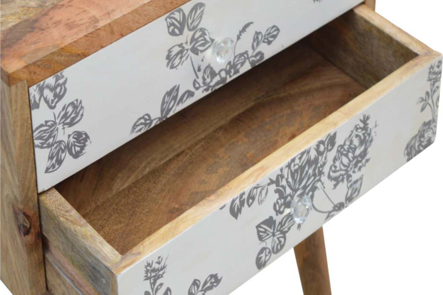 Artisan Floral Screen Printed Bedside - Gray