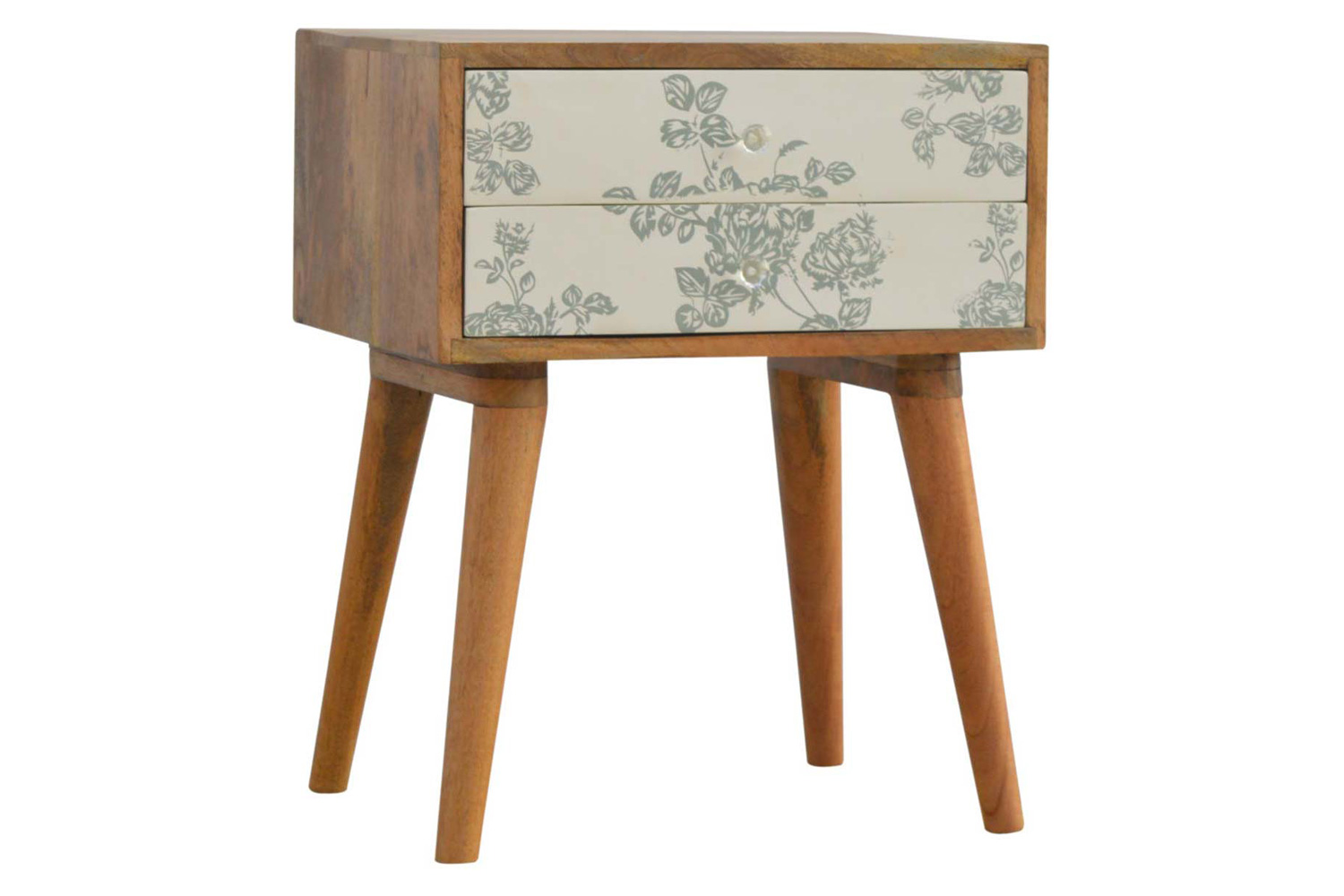 Artisan Floral Screen Printed Bedside - Green