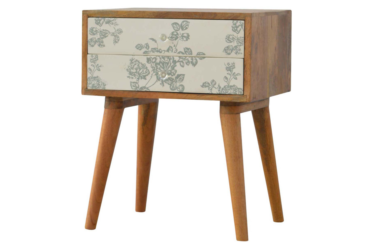 Artisan Floral Screen Printed Bedside - Green