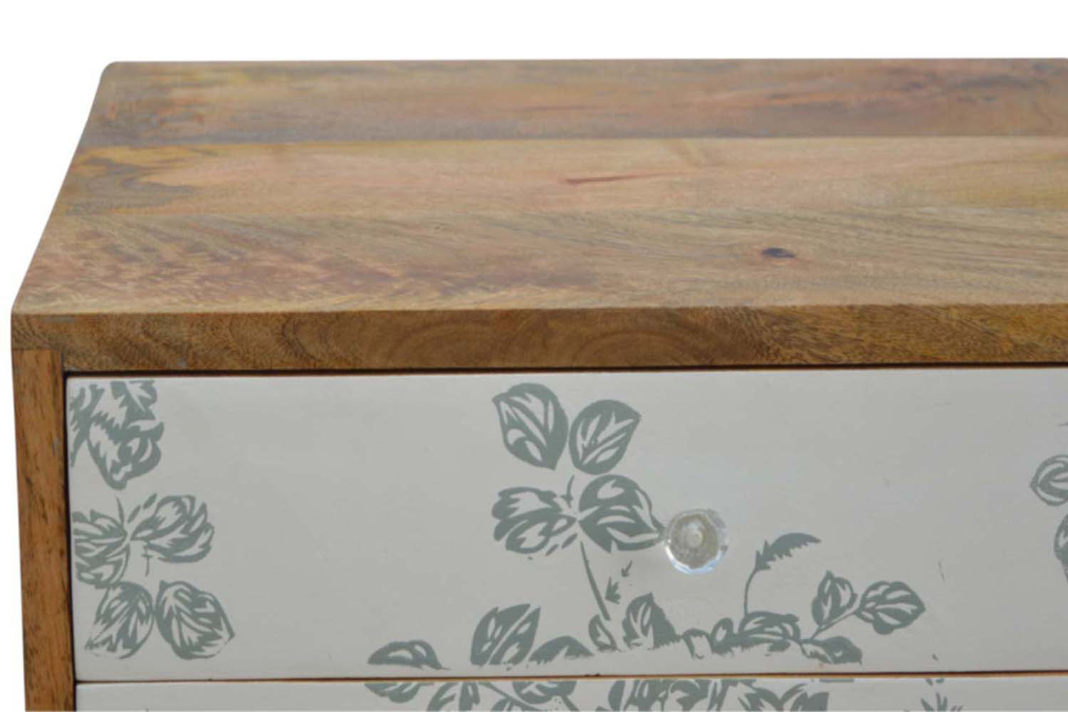 Artisan Floral Screen Printed Bedside - Green
