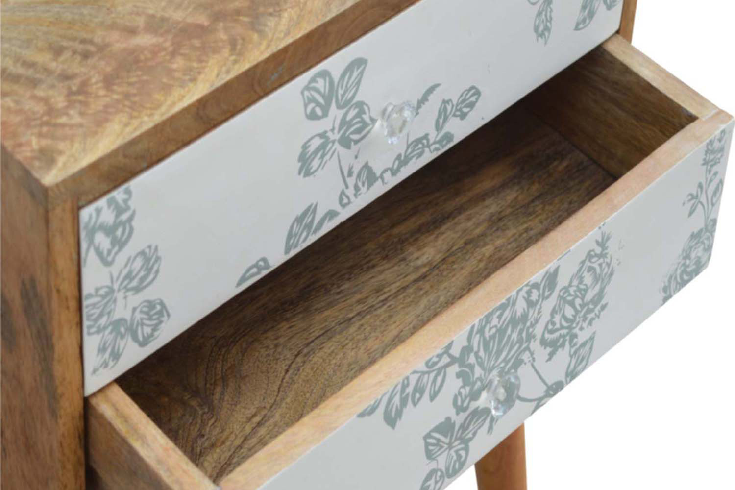 Artisan Floral Screen Printed Bedside - Green