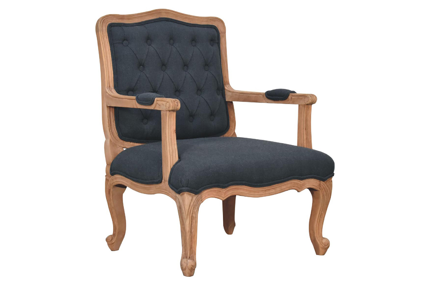 Artisan Carved French Chair - Navy Blue, Linen