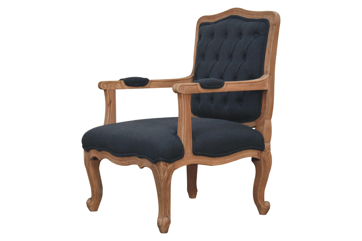 Artisan Carved French Chair - Navy Blue, Linen