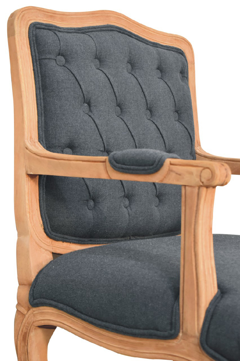 Artisan Carved French Chair - Navy Blue, Linen