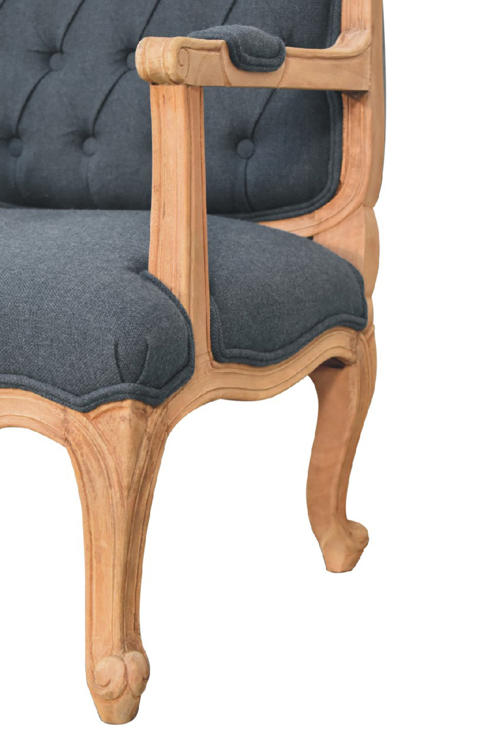 Artisan Carved French Chair - Navy Blue, Linen