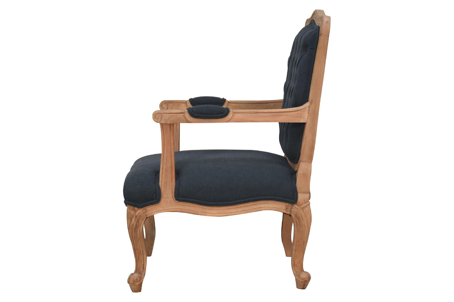 Artisan Carved French Chair - Navy Blue, Linen