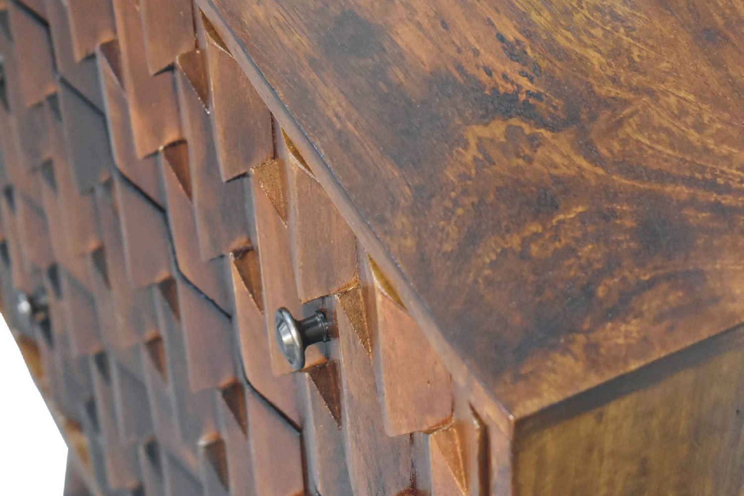 Artisan Pineapple Carved Chest - Chestnut