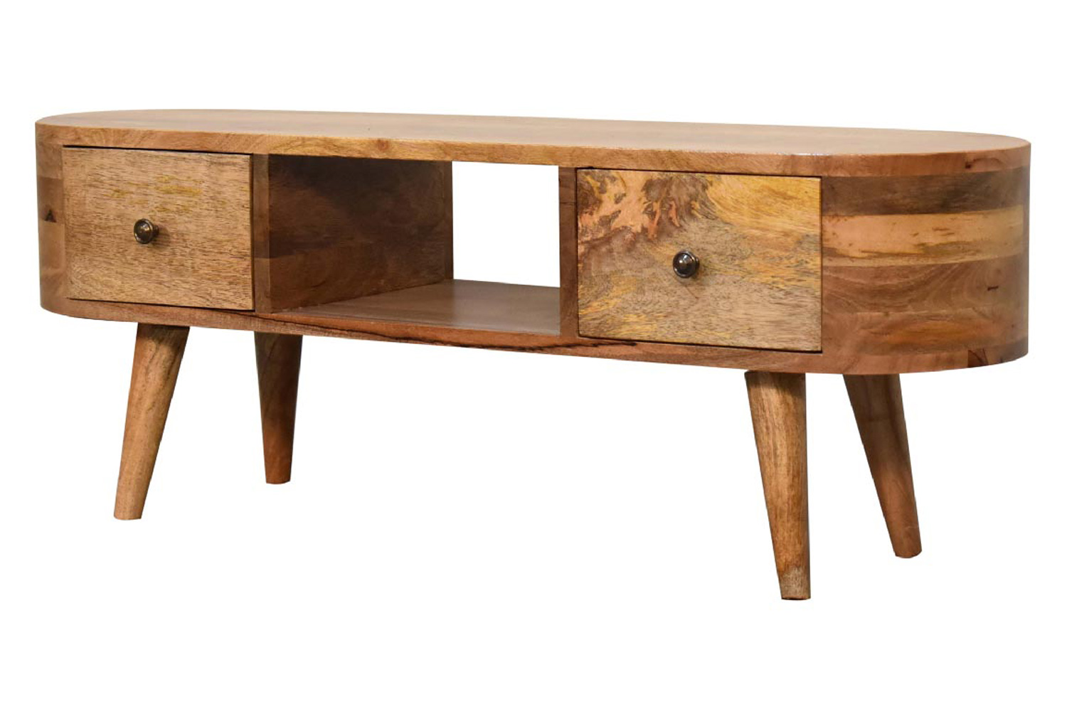 Artisan - Rounded Mini Entertainment Unit in Oak-ish, Open Slot