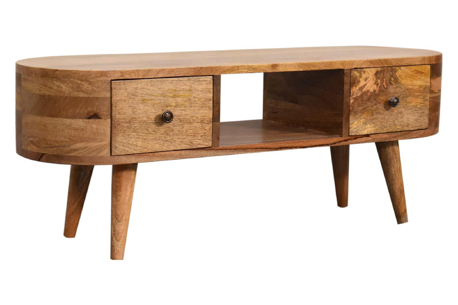 Artisan - Rounded Mini Entertainment Unit in Oak-ish, Open Slot
