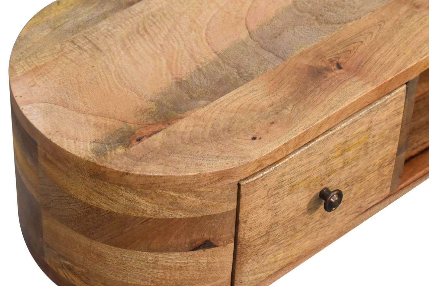 Artisan - Rounded Mini Entertainment Unit in Oak-ish, Open Slot