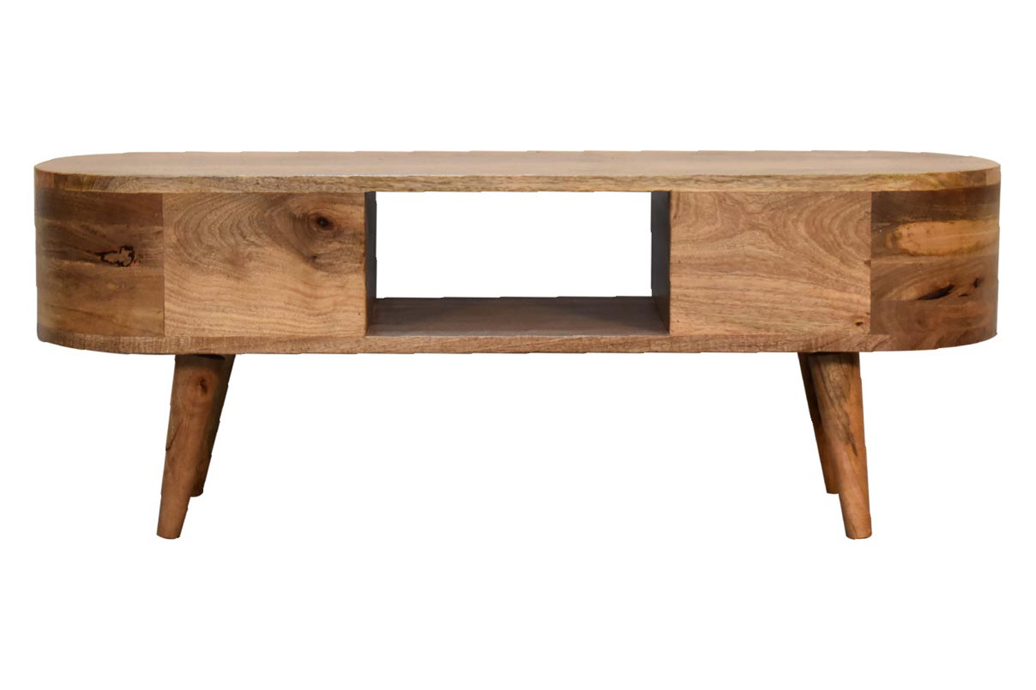 Artisan - Rounded Mini Entertainment Unit in Oak-ish, Open Slot