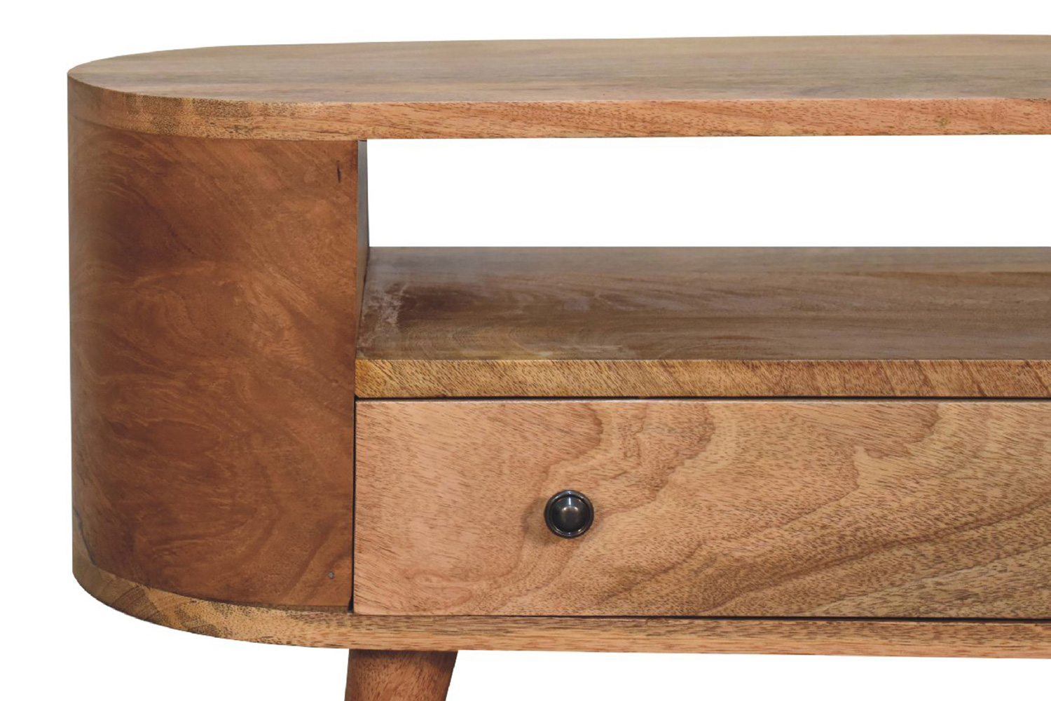 Artisan - Rounded Mini Entertainment Unit in Oak-ish, Open Shelf