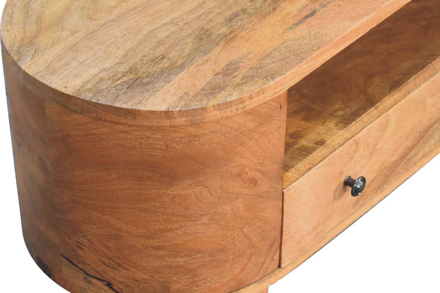 Artisan - Rounded Mini Entertainment Unit in Oak-ish, Open Shelf