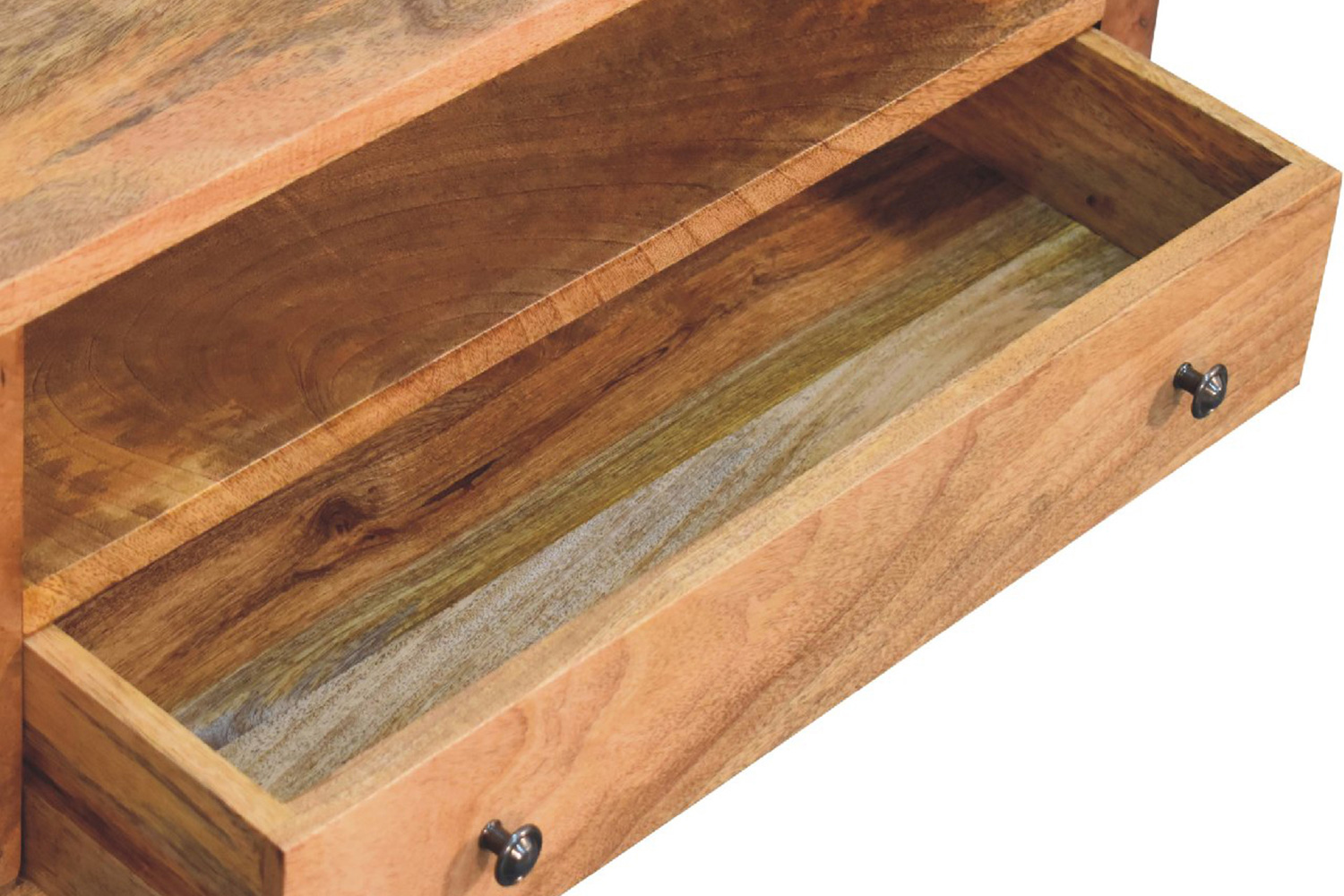 Artisan - Rounded Mini Entertainment Unit in Oak-ish, Open Shelf
