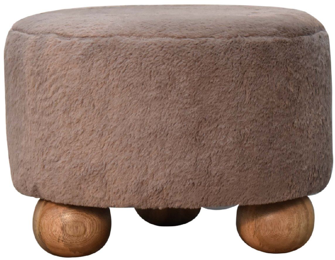 Artisan - Mocha Faux Fur Round Ball Footstool