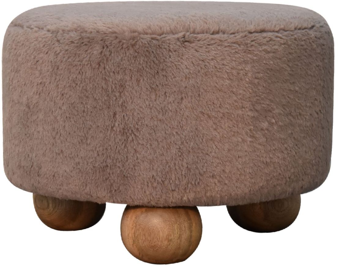 Artisan - Mocha Faux Fur Round Ball Footstool