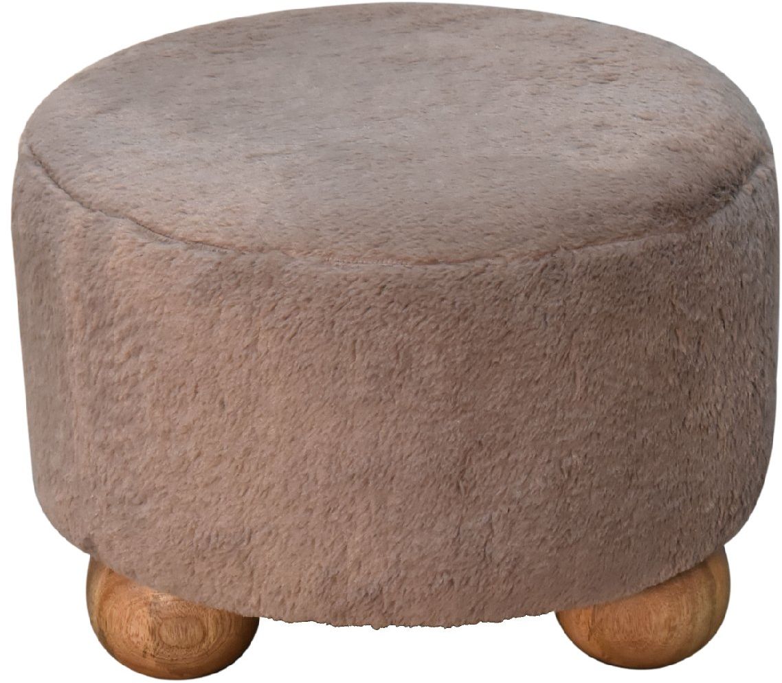 Artisan - Mocha Faux Fur Round Ball Footstool