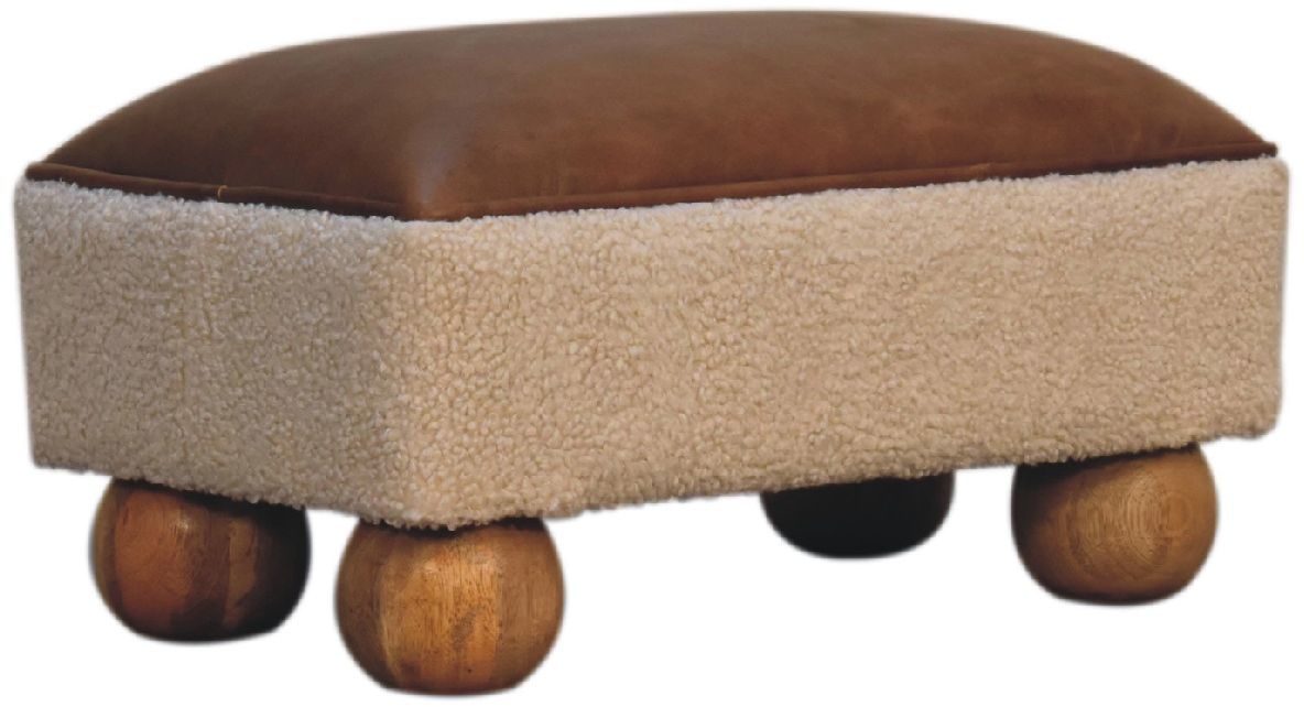 Artisan - Vintage Leather Boucle Ball Footstool