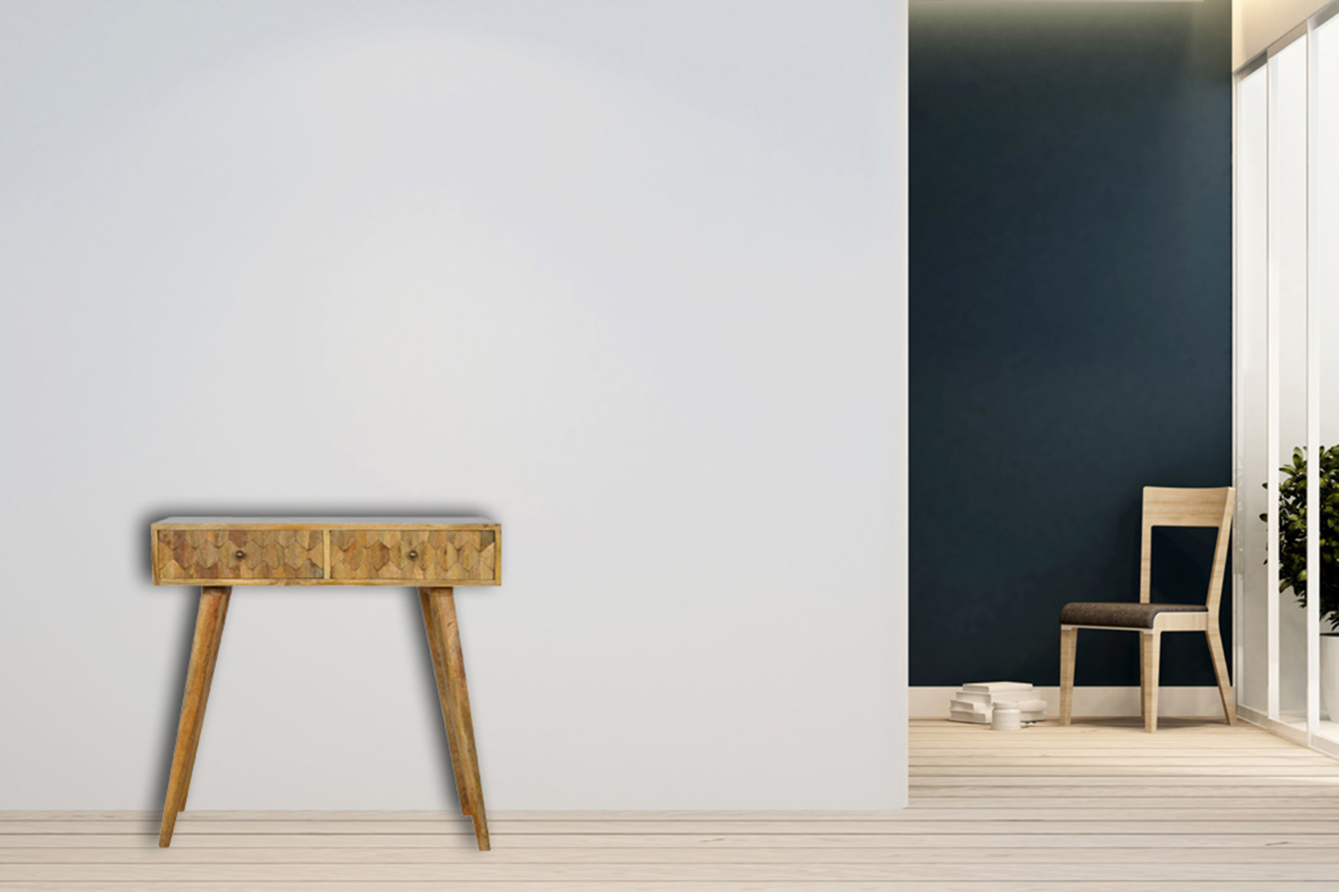 Artisan Pineapple Carved Console Table - Oak-ish