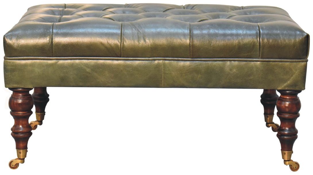 Artisan - Buffalo Leather Ottoman With Castor Legs