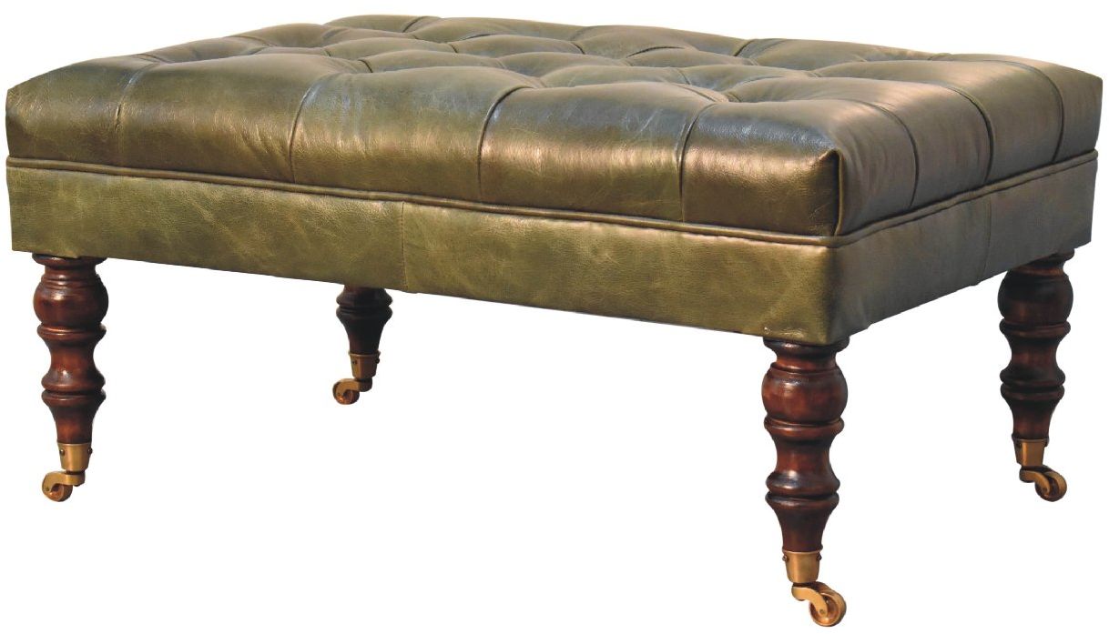 Artisan - Buffalo Leather Ottoman With Castor Legs