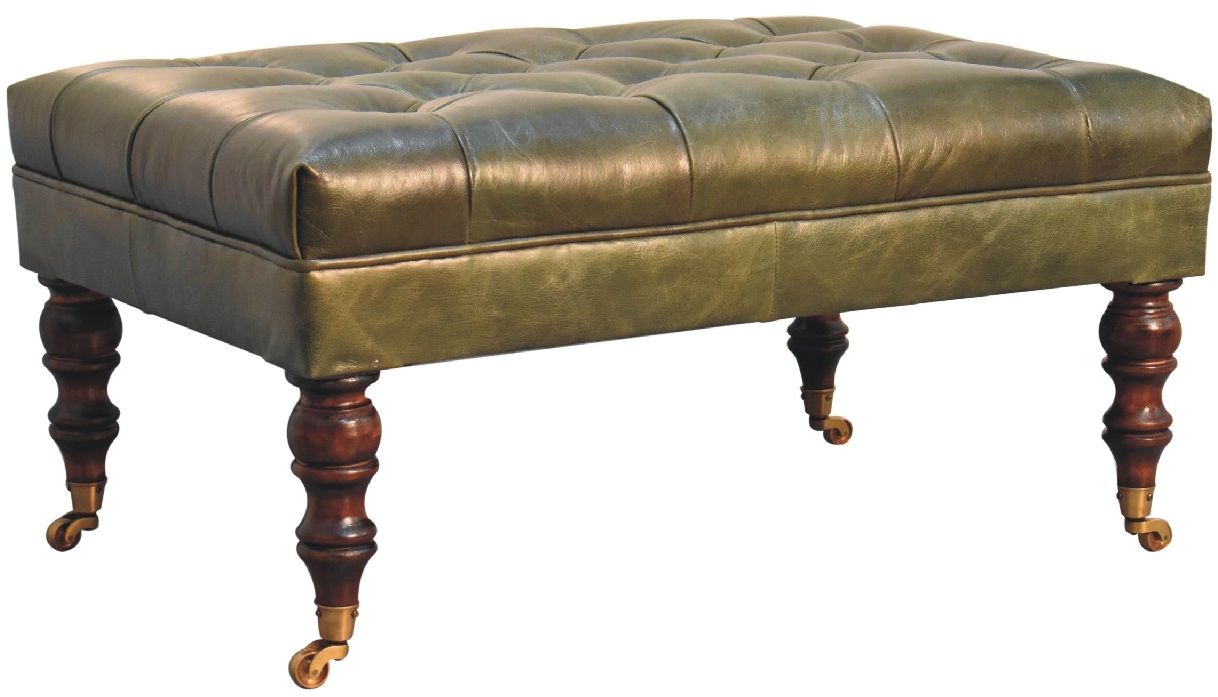Artisan - Buffalo Leather Ottoman With Castor Legs