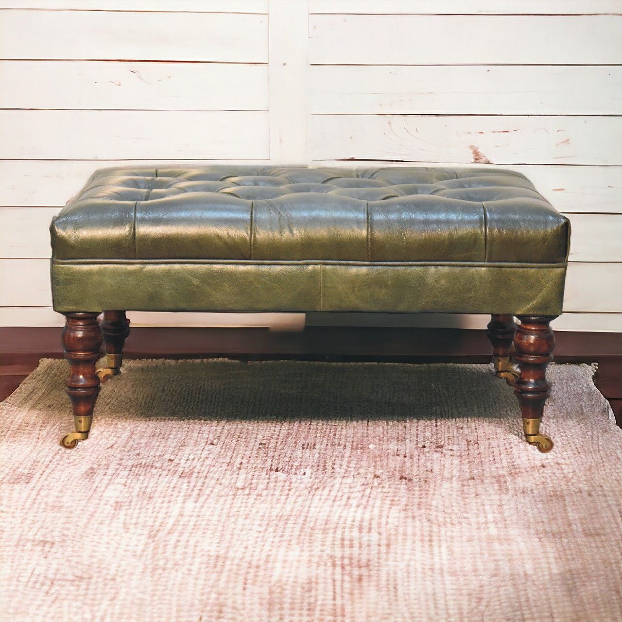 Artisan - Buffalo Leather Ottoman With Castor Legs