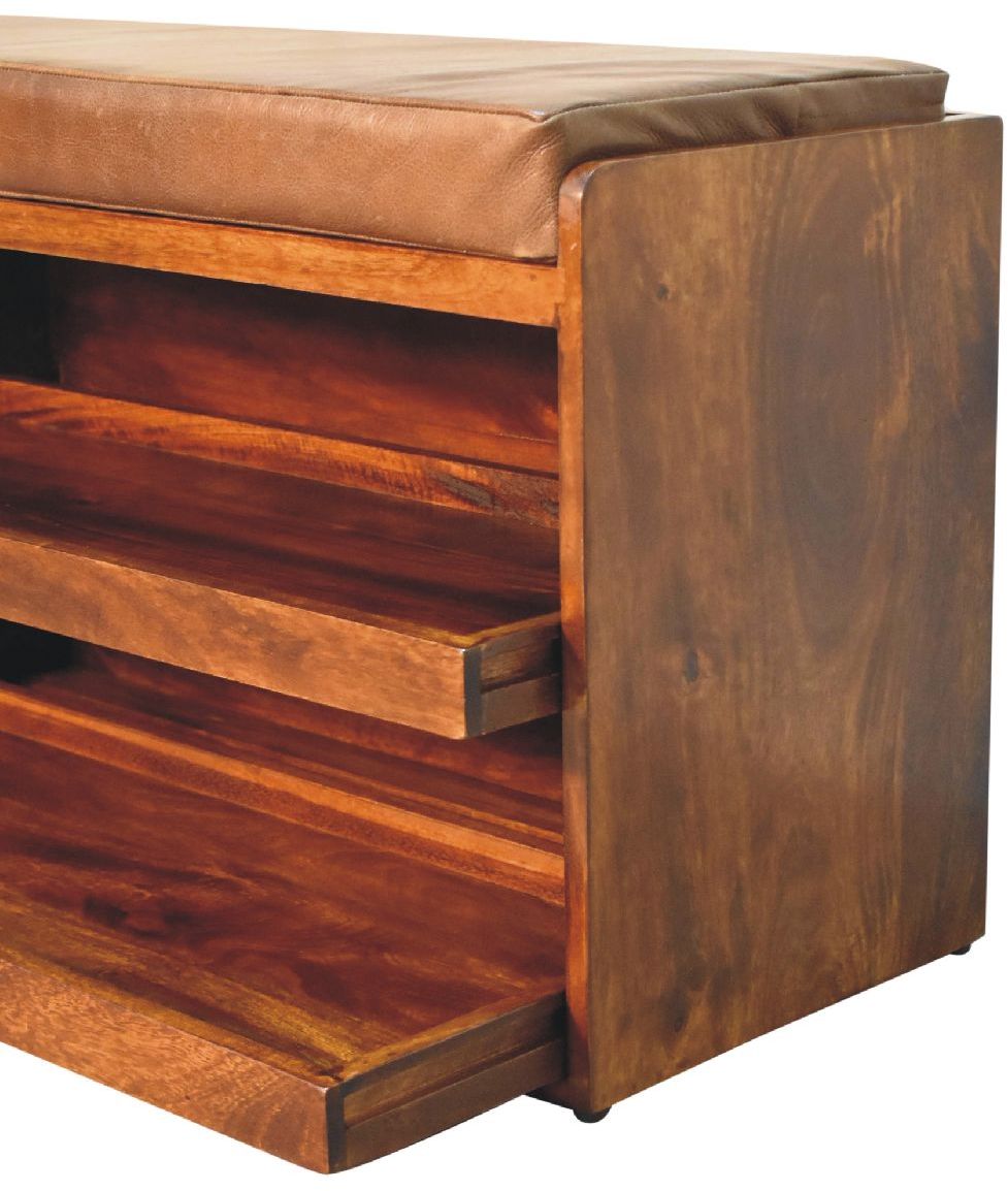 Artisan - Buffalo Hide Pull Out Shoe Storage Bench