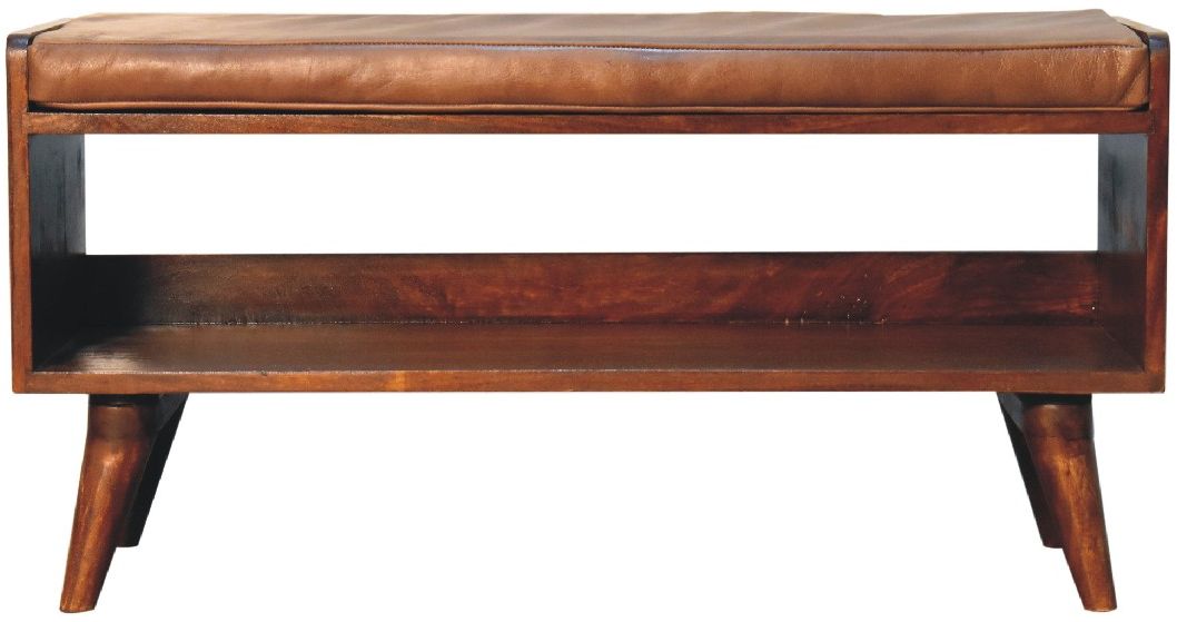Artisan - Chestnut Bench With Brown Leather Seatpad