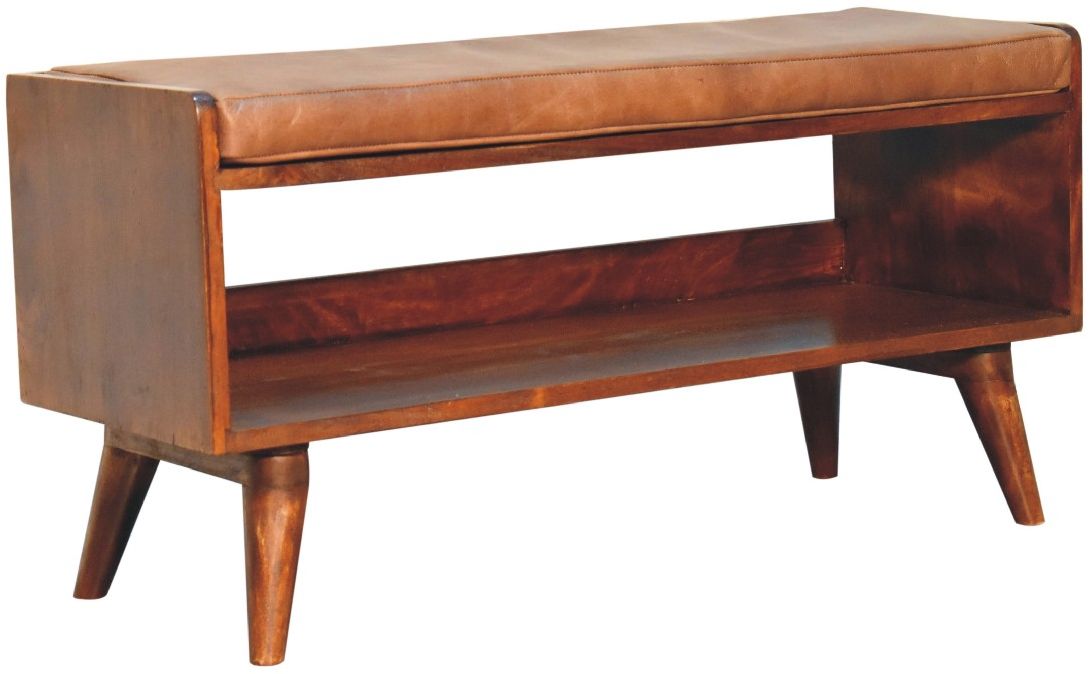Artisan - Chestnut Bench With Brown Leather Seatpad