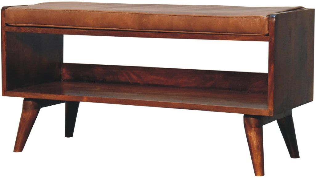 Artisan - Chestnut Bench With Brown Leather Seatpad