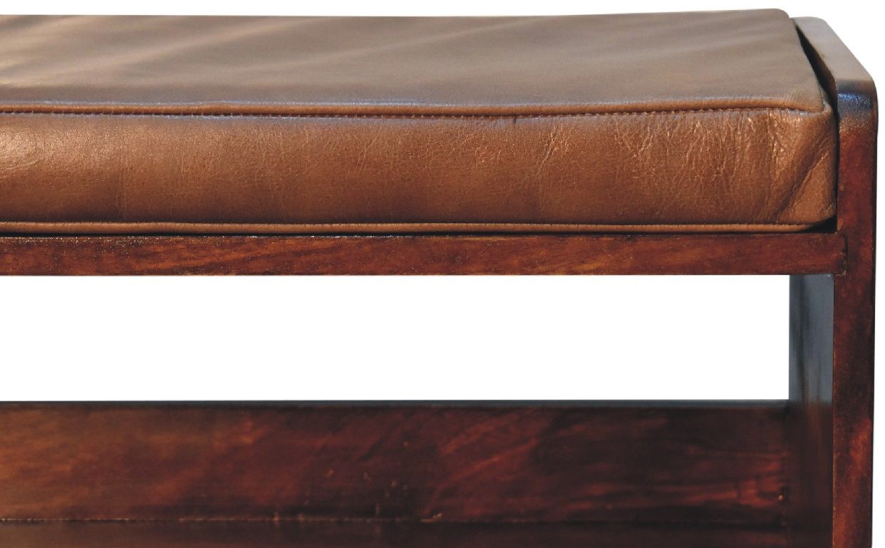 Artisan - Chestnut Bench With Brown Leather Seatpad
